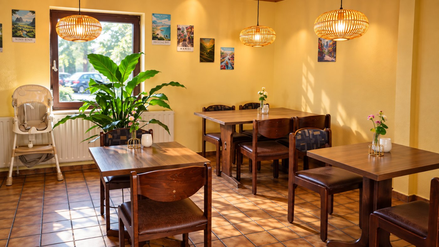 Table set with Vietnamese dishes & sushi